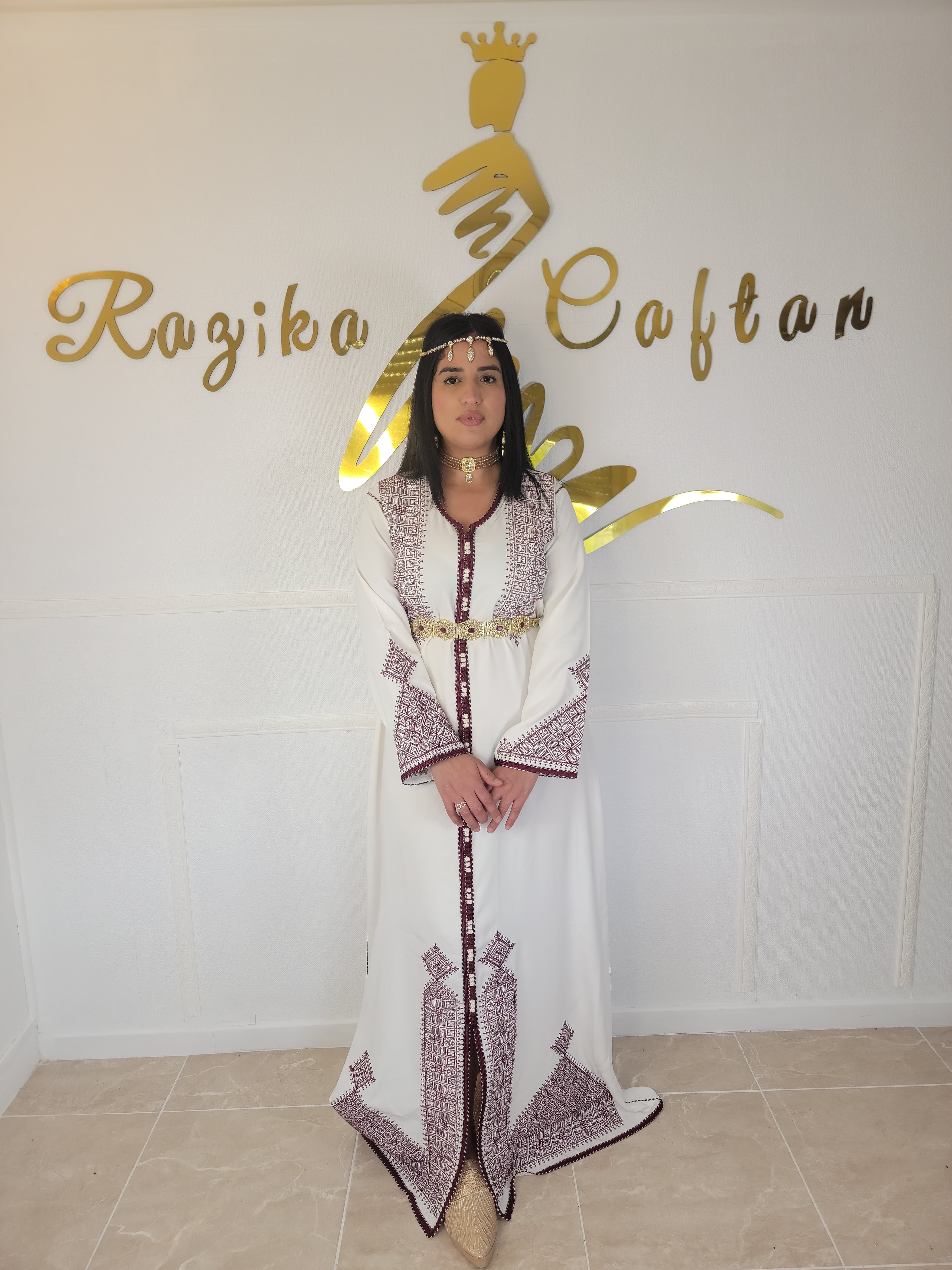 Caftan Fassi Blanc-bordeau