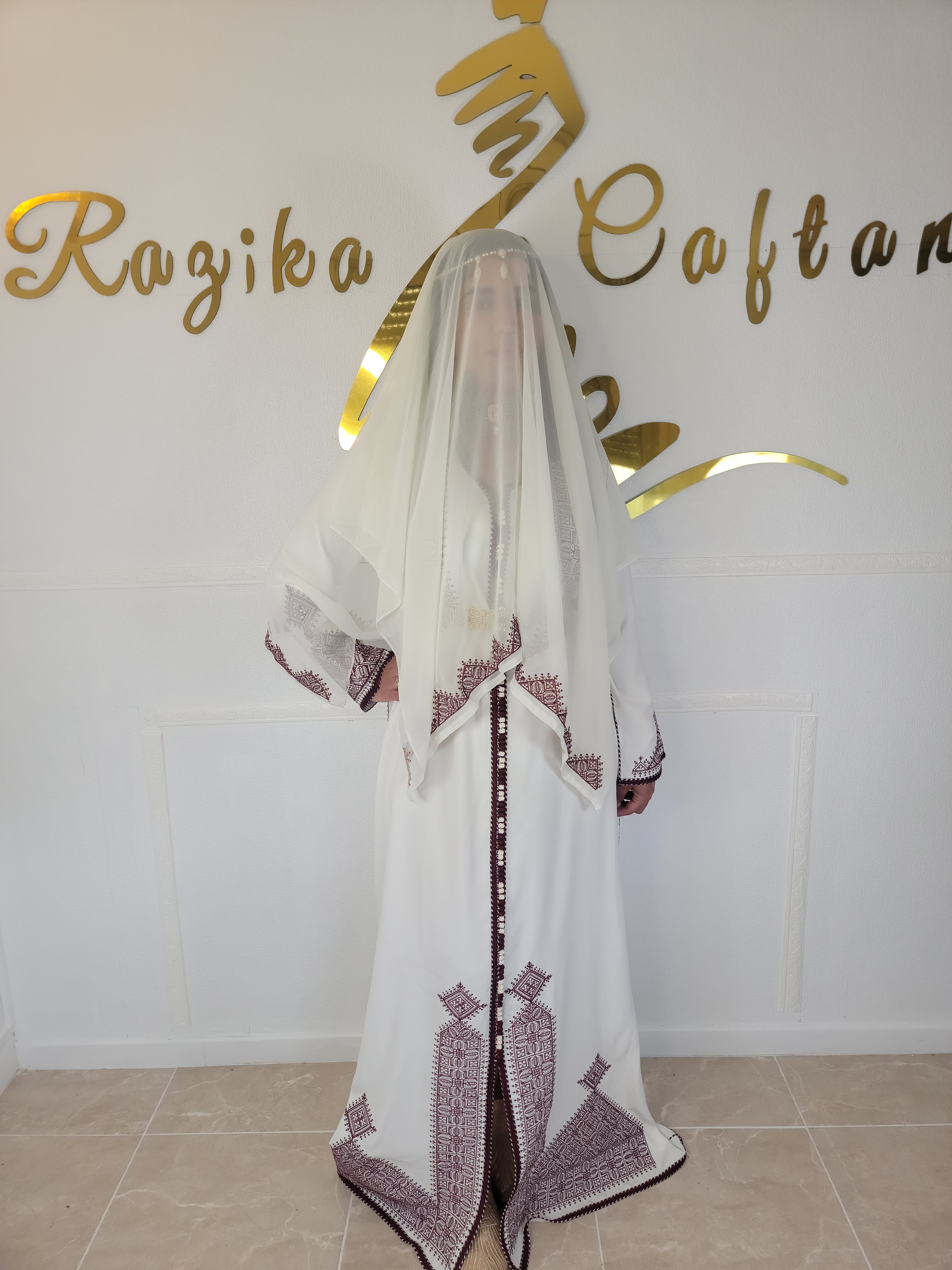 Caftan Fassi Blanc-bordeau