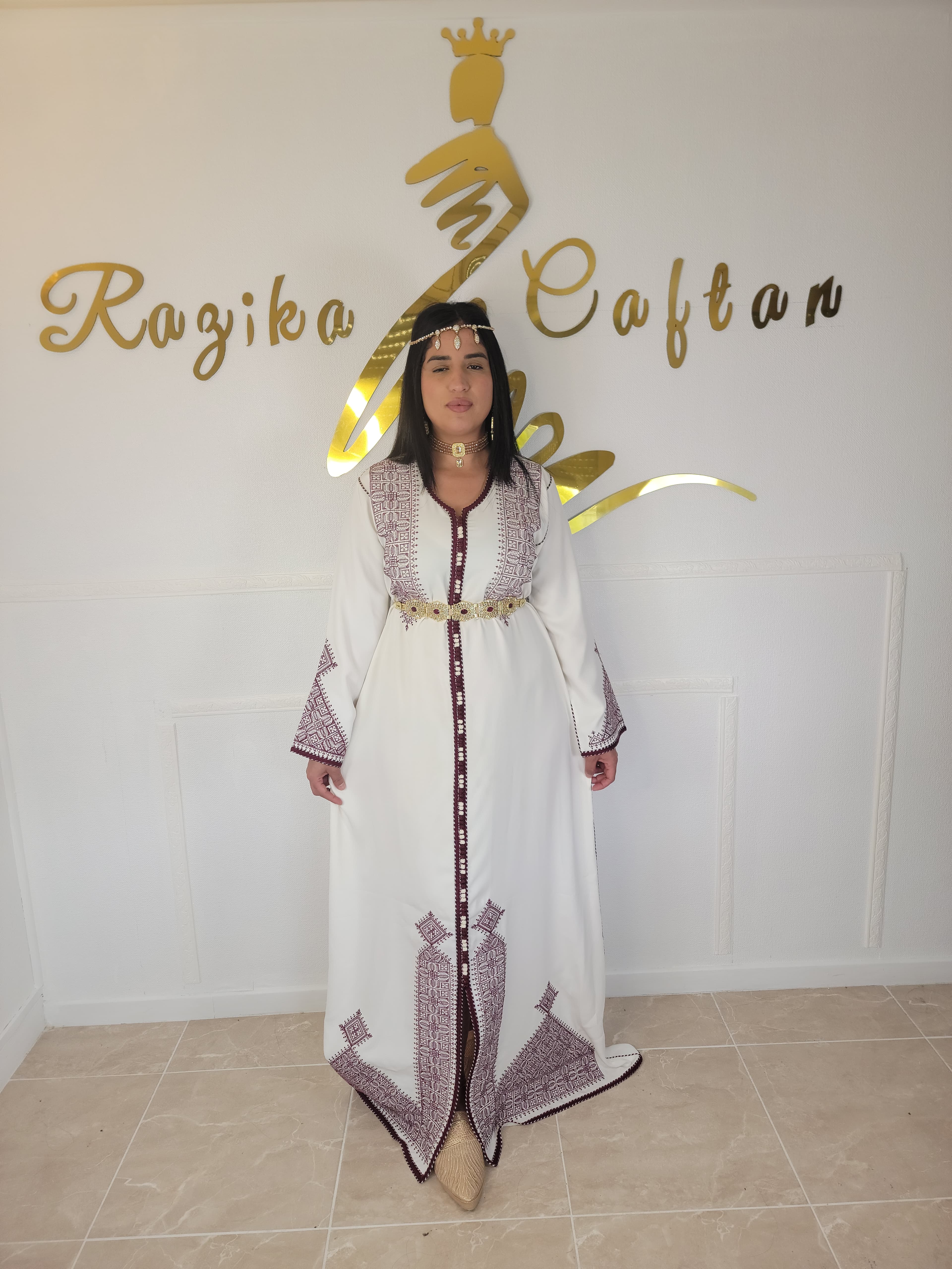 Caftan Fassi Blanc-bordeau