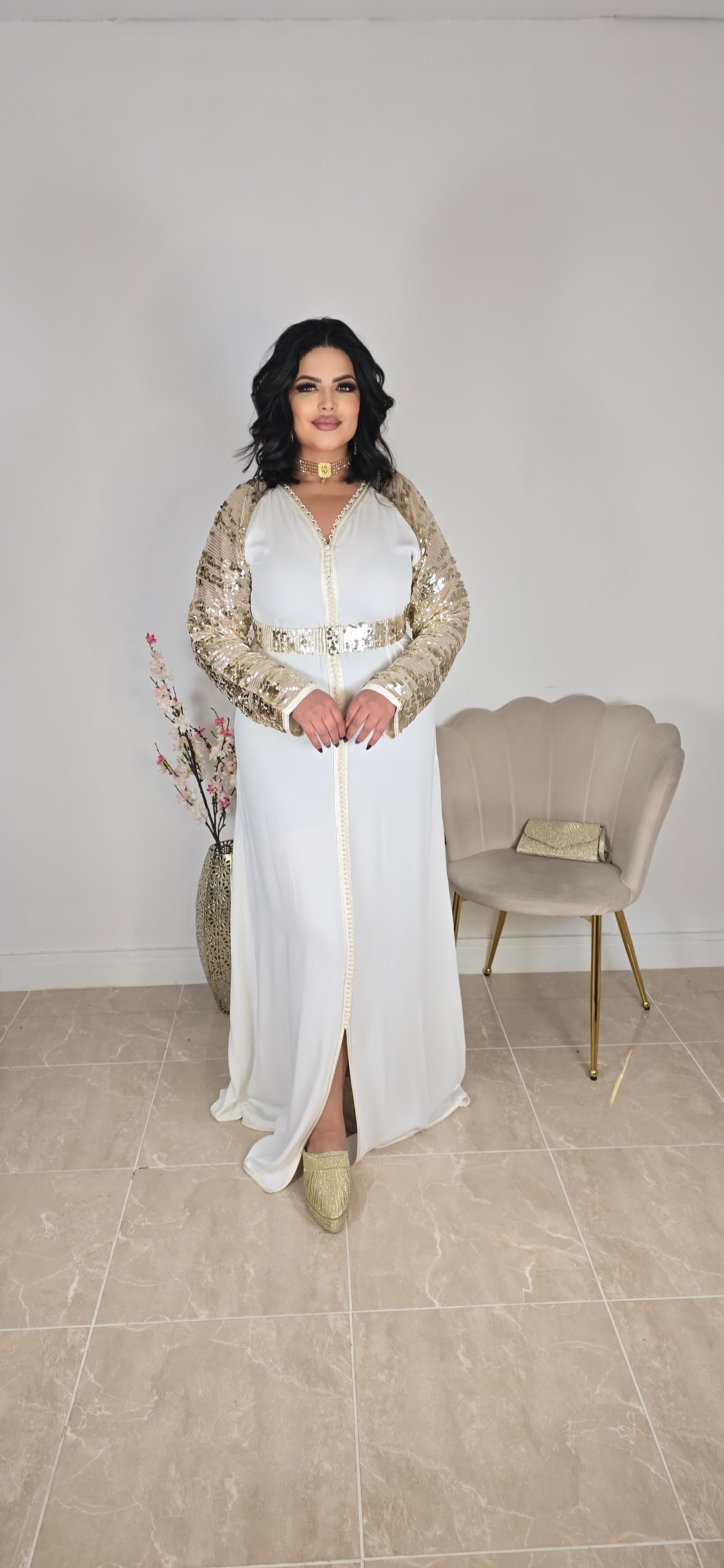 Caftan crêpte de soie avec manches Mouzouna